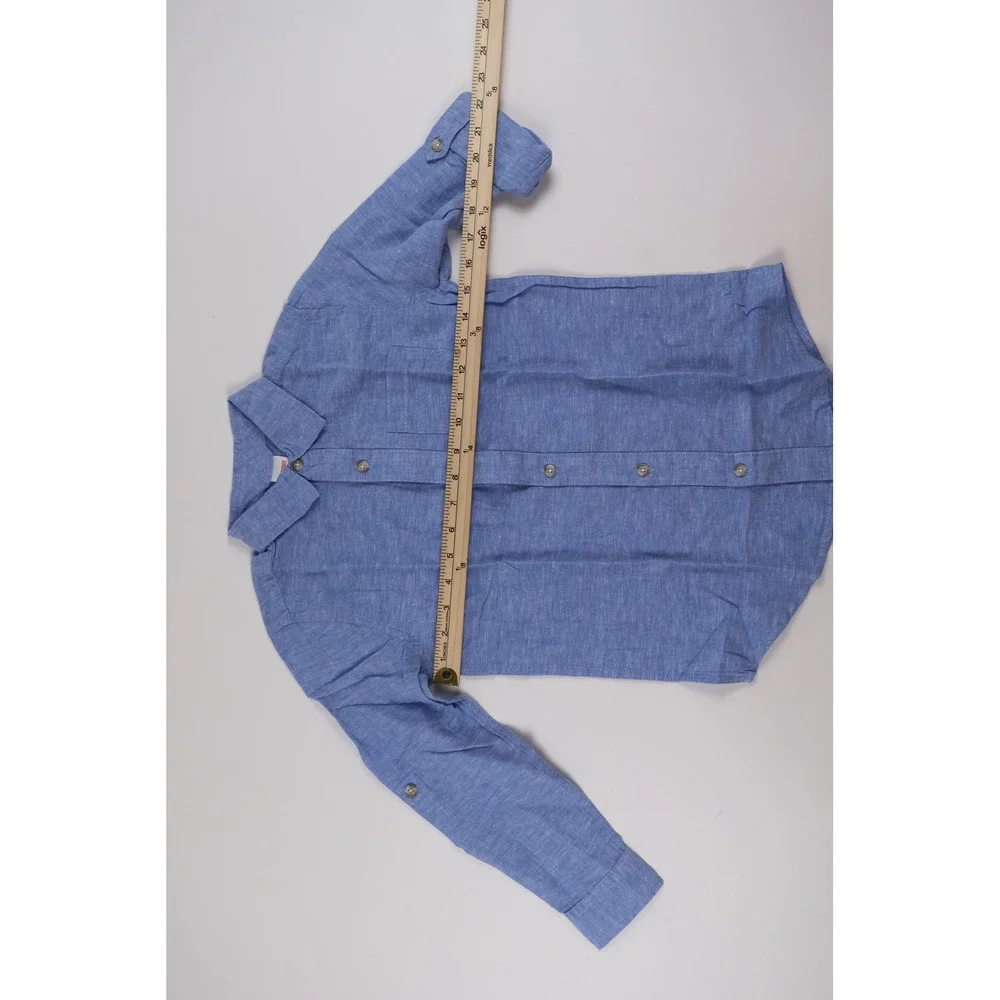 Gymboree Boys Button Down Shirt Blue Solid Size 8 Linen Blend NWT